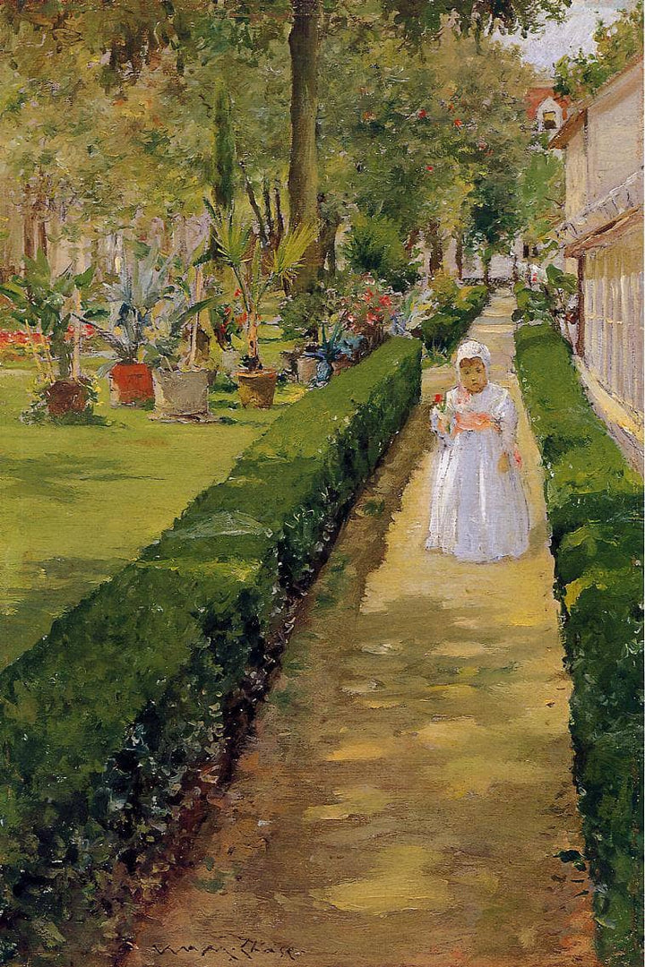 Child  on a Garden Walk by William Merritt Chase — hand-painted botanical oil painting reproduction on canvas