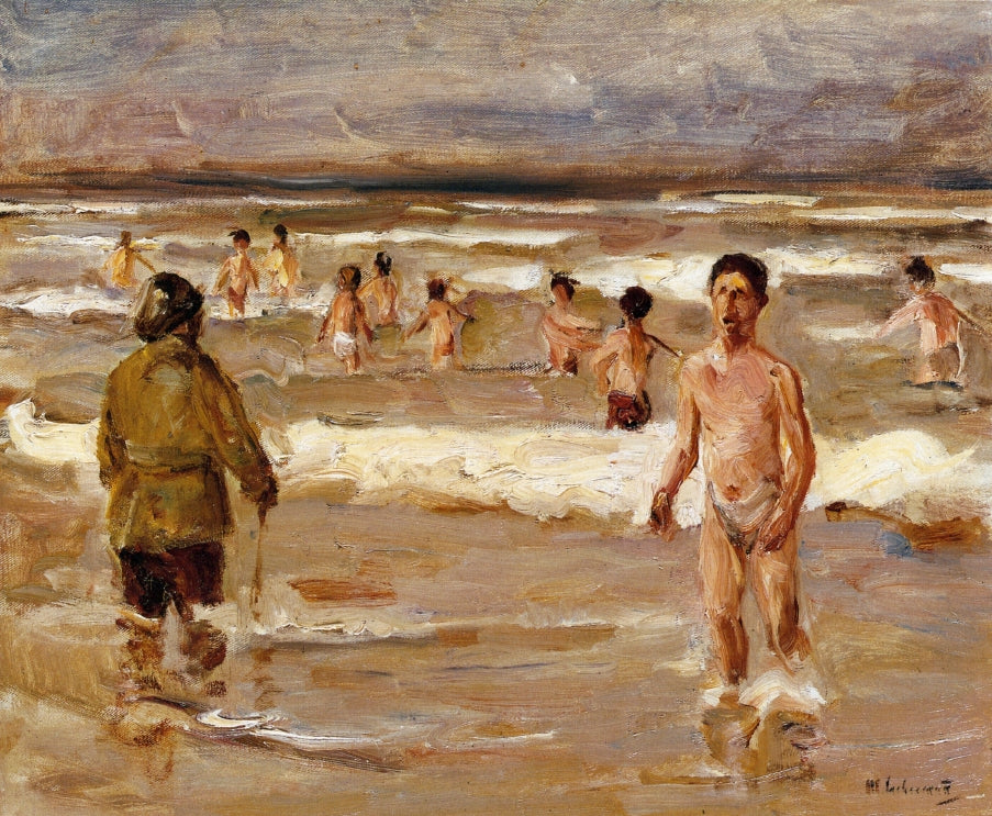 Children Bathing in the Sea by Max Liebermann, hand-painted portrait oil painting reproduction on canvas