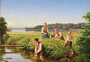 Children by a Creek by Jørgen Sonne — seascapes oil painting wall art, Romanticism