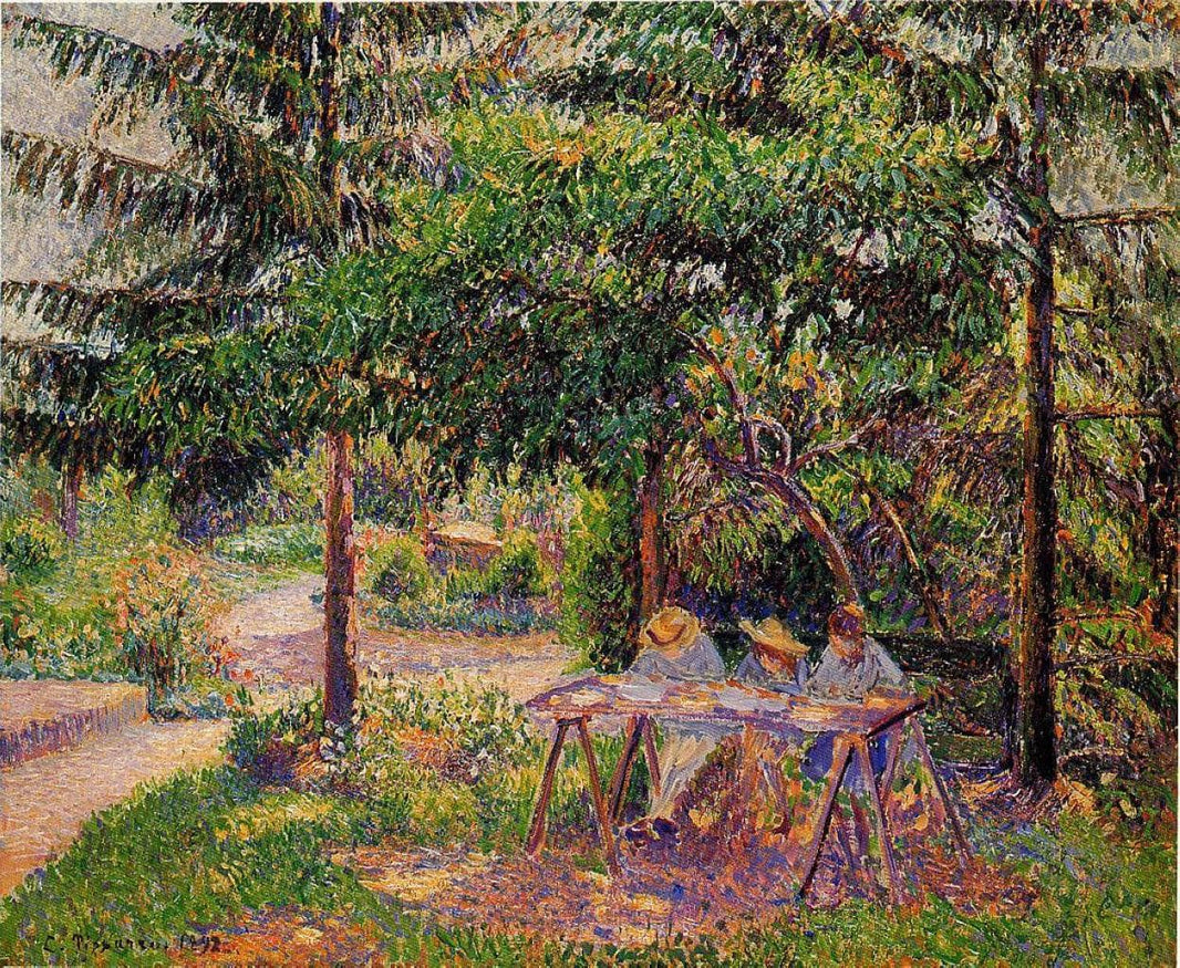 Children in a Garden at Eragny by Camille Pissarro — hand-painted botanical oil painting reproduction on canvas