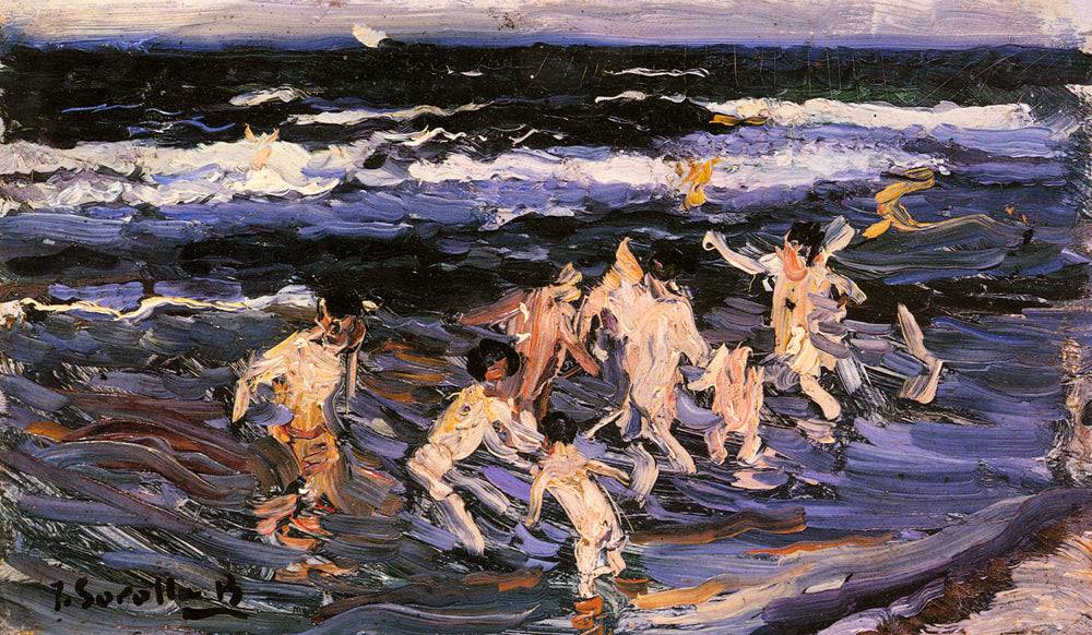 Children in the Sea by Joaquín Sorolla — hand-painted botanical oil painting reproduction on canvas