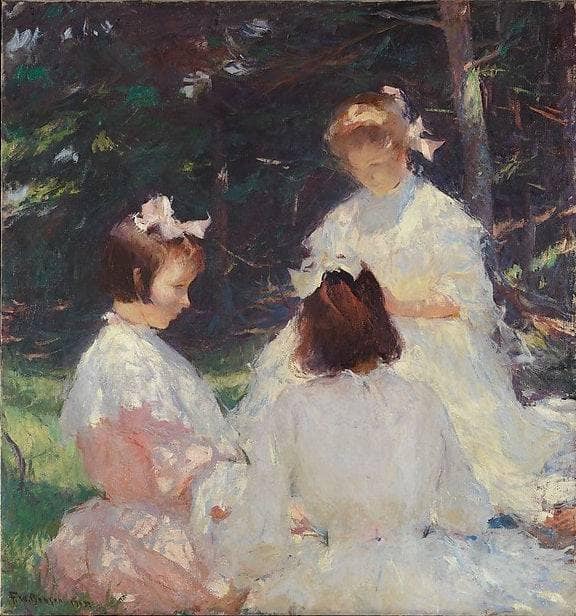 Children in Woods by Frank W. Benson — hand-painted portrait oil painting reproduction on canvas