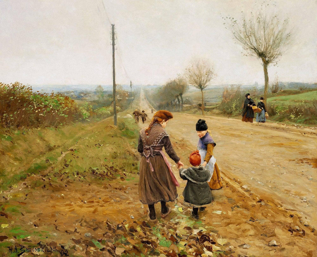 Children on a Country Road (The First Steps) by Hans Andersen Brendekilde — hand-painted eco oil painting reproduction on canvas