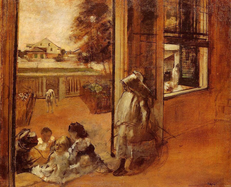 Children on a Doorstep by Edgar Degas — hand-painted portrait oil painting reproduction on canvas