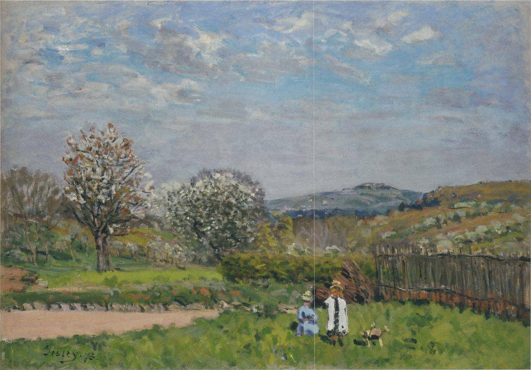 Children Playing in the Fields by Alfred Sisley — hand-painted landscape oil painting reproduction on canvas