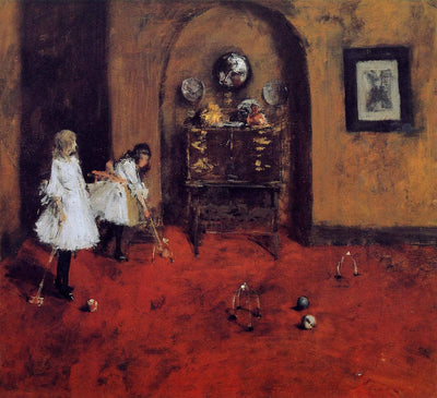 Children Playing Parlor Croquet (sketch) in hallway