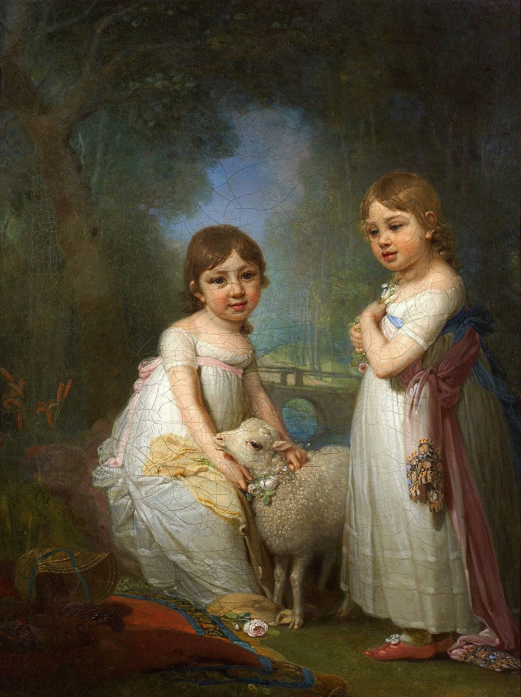 Children with a Lamb by Vladimir Borovikovsky — hand-painted portrait oil painting reproduction on canvas
