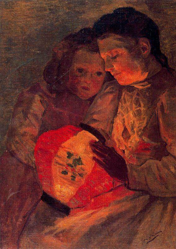 Children with the Lamp by Jose Gutierrez Solana, hand-painted portrait oil painting reproduction on canvas