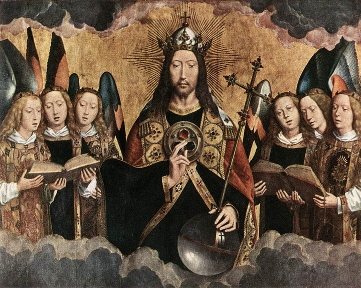 Christ Blessing, central panel from a triptych from the Church of Santa Maria la Real, Najera by Hans Memling — hand-painted cultural oil painting reproduction on canvas
