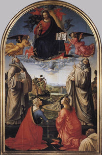 Christ in Glory with St. Benedict (c.480-547), St. Romuald (c.952-1027), St. Attinia, St. Grecinia and the donor, abbot Buonvicini by Domenico Ghirlandaio — hand-painted cultural oil painting reproduction on canvas