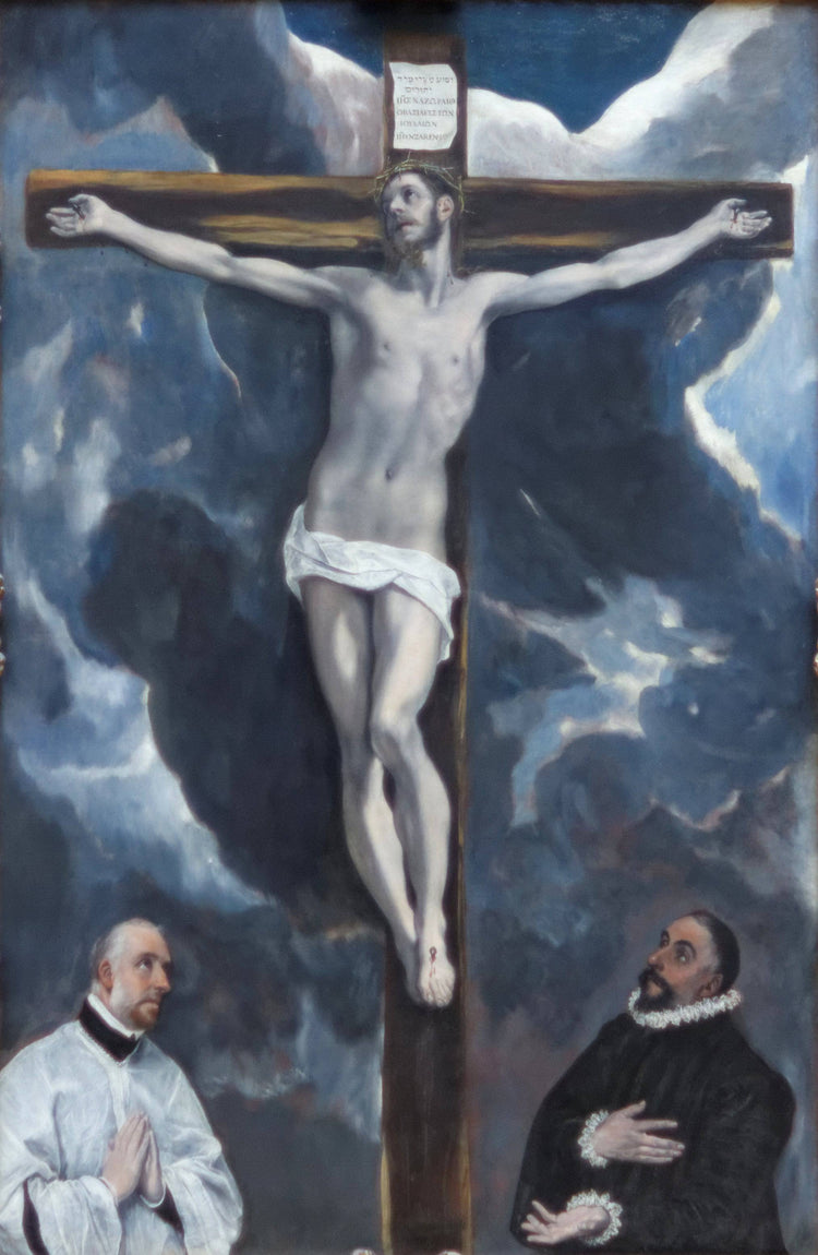 Christ on the cross adored by two donors - El Greco