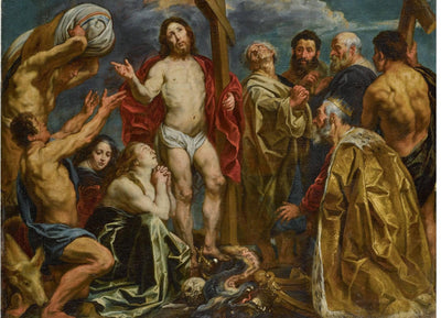 Christ triumphant among the nine penitents in entryway