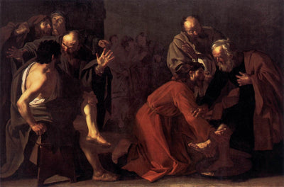 Christ Washing the Apostles Feet in modern living room