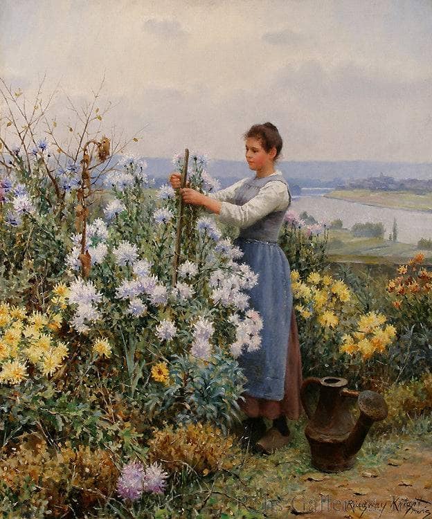 Chrysanthemums by Daniel Ridgway Knight — hand-painted botanical oil painting reproduction on canvas