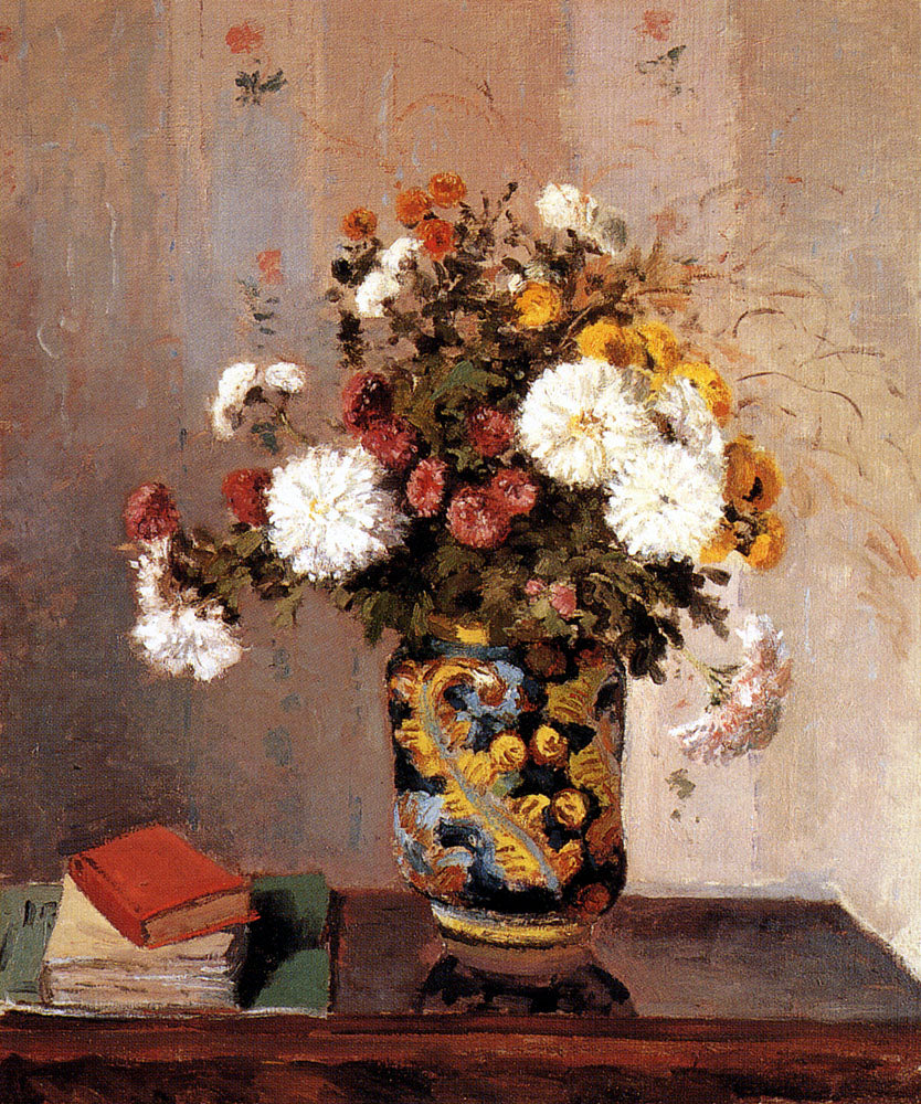 Chrysanthemums In a Chinese Vase - Camille Pissarro