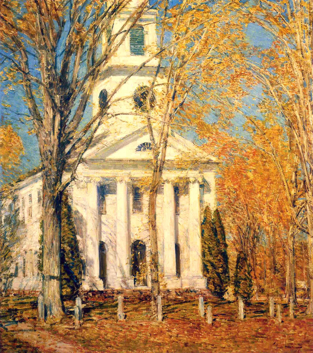 Church at Old Lyme by Childe Hassam — hand-painted architectural oil painting reproduction on canvas