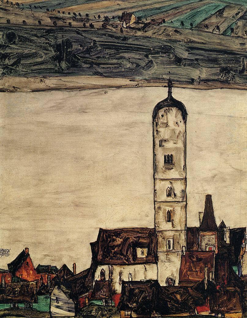 Church in Stein on the Danube by Egon Schiele — hand-painted architectural oil painting reproduction on canvas