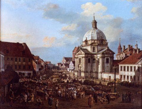 Church of the Holy Sacrament in the New Town by Bernardo Bellotto — hand-painted architectural oil painting reproduction on canvas