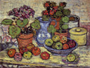 Cinerarias and Fruit by Maurice Prendergast — hand-painted botanical oil painting reproduction on canvas