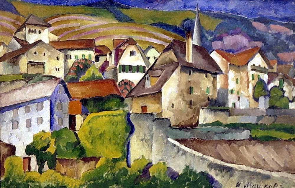 City in Switzerland by Ilya Mashkov — hand-painted architectural oil painting reproduction on canvas