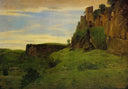 Civita Castellana Buildings High in the Rocks (La Porta San Salvatore) by Camille Corot — seascapes oil painting wall art, Realism