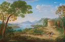 Classical Landscape with Figures Seated before a Tempietto by Hendrik Frans van Lint — sea oil painting wall art