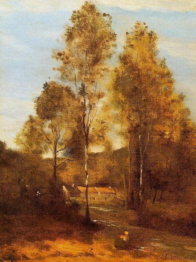 Clearing in the Bois Pierre, at Eveaux near Chateau Thiery by Camille Corot — hand-painted botanical oil painting reproduction on canvas