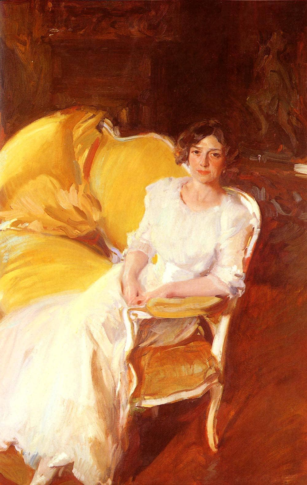 Clotidle sitting on the sofa by Joaquín Sorolla — hand-painted portrait oil painting reproduction on canvas