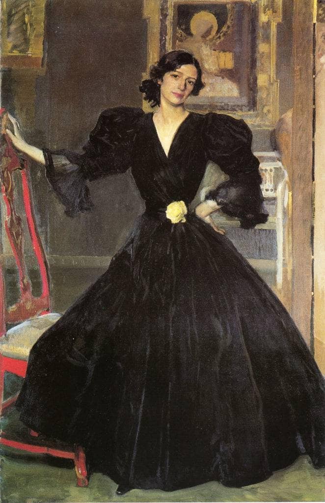 Clotilde in a Black Dress by Joaquín Sorolla — hand-painted portrait oil painting reproduction on canvas