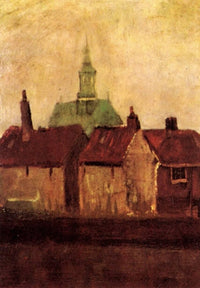 Cluster of Old Houses with the New Church in The Hague by Vincent van Gogh — hand-painted architectural oil painting reproduction on canvas
