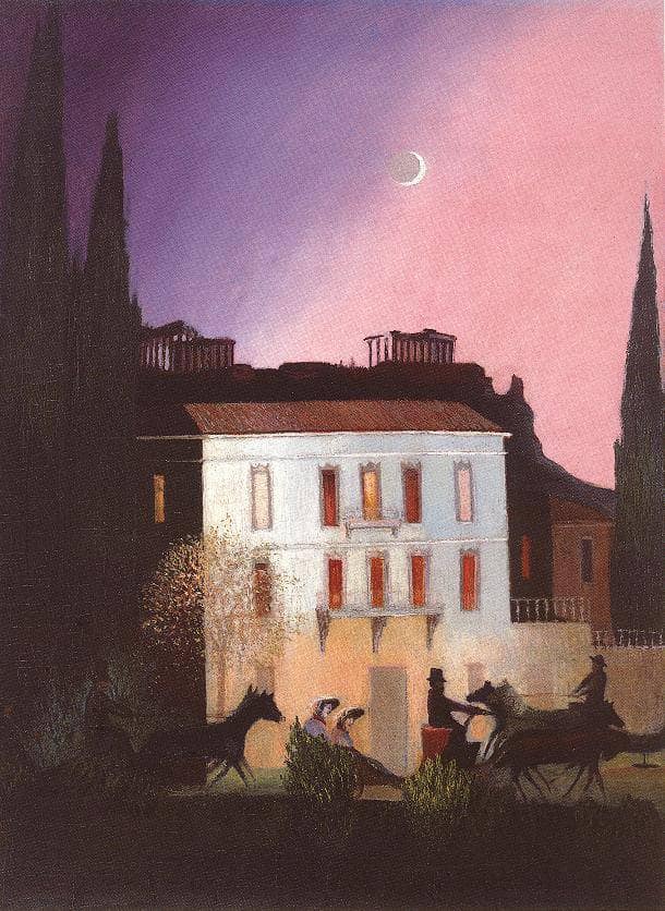 Coaches in Athens at New Moon by Tivadar Kosztka Csontvary — hand-painted architectural oil painting reproduction on canvas