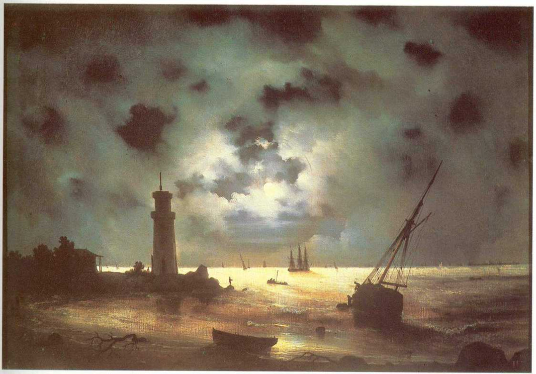 Coast of sea at night by Ivan Aivazovsky — hand-painted landscape oil painting reproduction on canvas