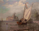 Coastal landscape by Andreas Achenbach — ships oil painting wall art, Romanticism