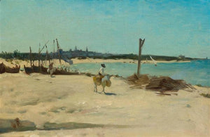 Coastal landscape with a donkey and rider - Alfred Dehodencq