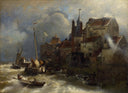 Coastal Landscape With City View by Andreas Achenbach — urban oil painting wall art, Romanticism