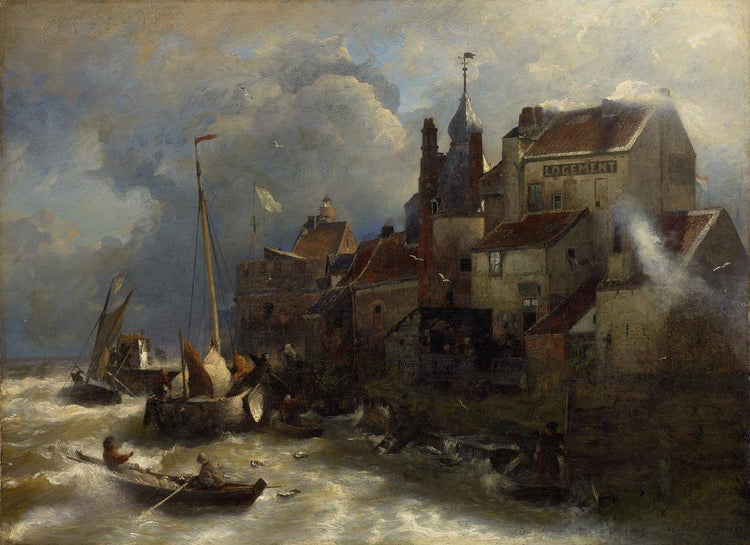 Coastal Landscape With City View - Andreas Achenbach