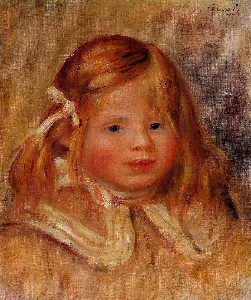 Coco in a Red Ribbon by Pierre-Auguste Renoir — hand-painted portrait oil painting reproduction on canvas