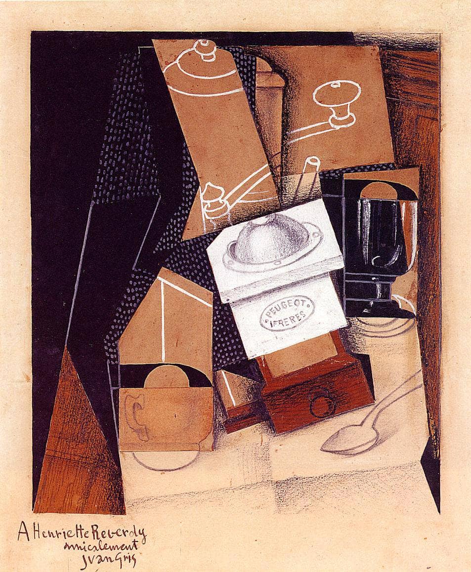 Coffee Grinder, Cup and Glass on a Table by Juan Gris — hand-painted still oil painting reproduction on canvas