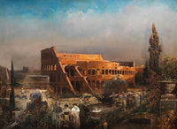 Colosseum in Rome (market people in front of the church of San Sebastiano al Palatino) by Robert Alott — hand-painted architectural oil painting reproduction on canvas
