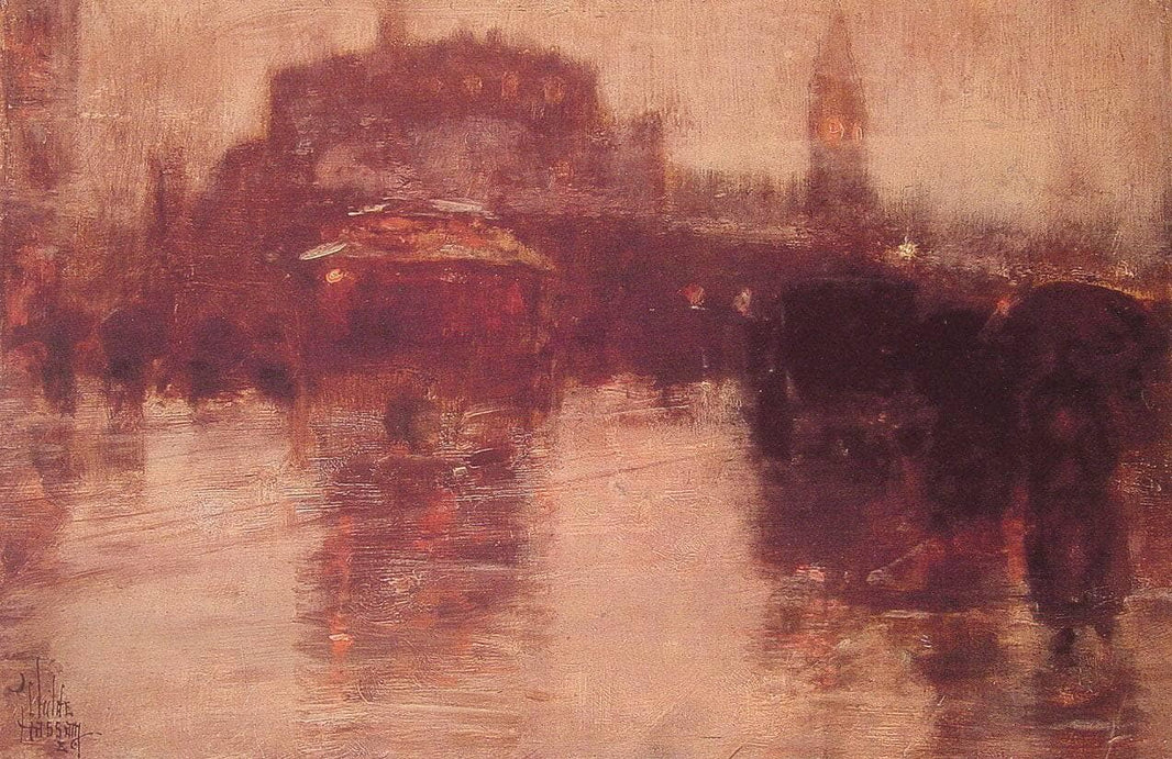 Columbus Avenue by Childe Hassam — hand-painted architectural oil painting reproduction on canvas