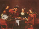Company at the table by Nicolas Tournier — hand-painted portrait oil painting reproduction on canvas