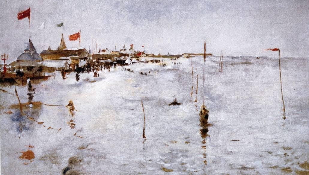 Coney Island From Brighton Pier by John Henry Twachtman — hand-painted architectural oil painting reproduction on canvas