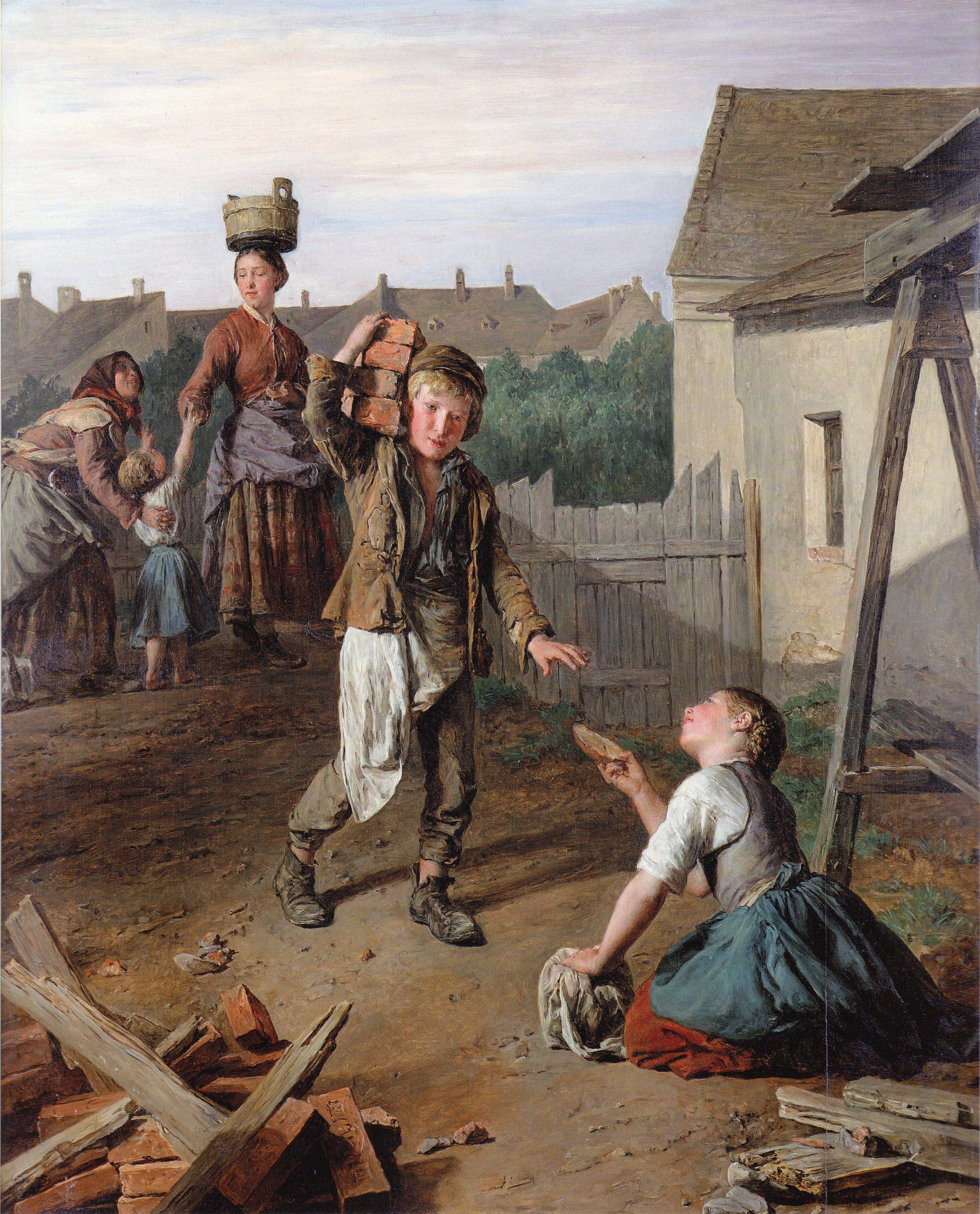 Construction laborers receiving their breakfast - Ferdinand Georg Waldmüller