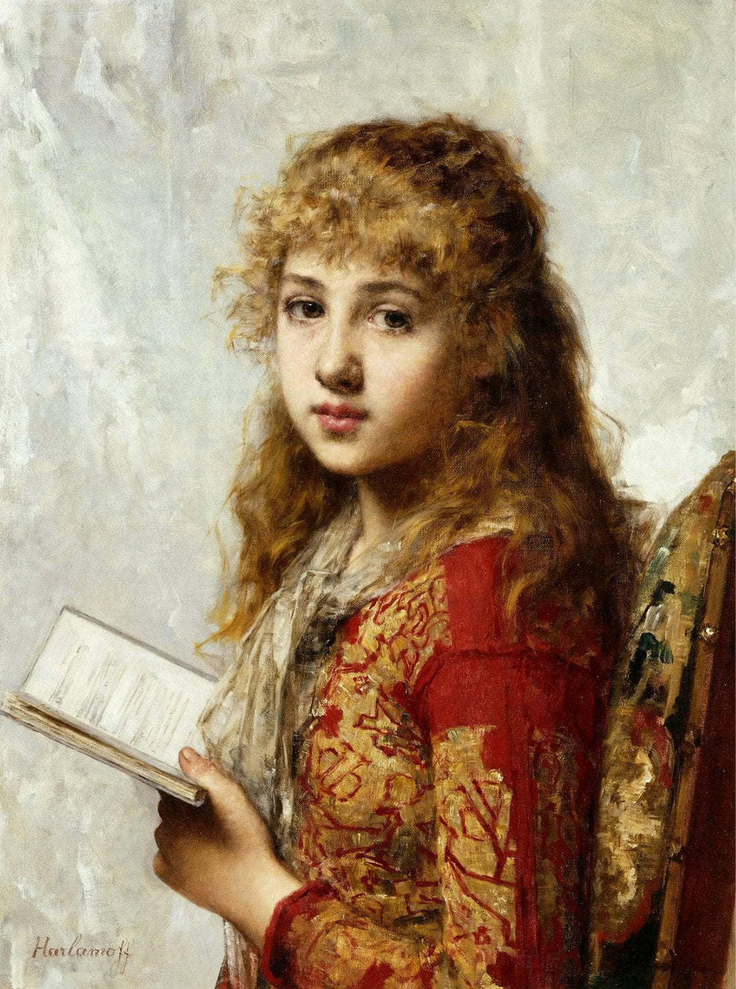 Contemplation by Alexei Harlamoff — hand-painted portrait oil painting reproduction on canvas