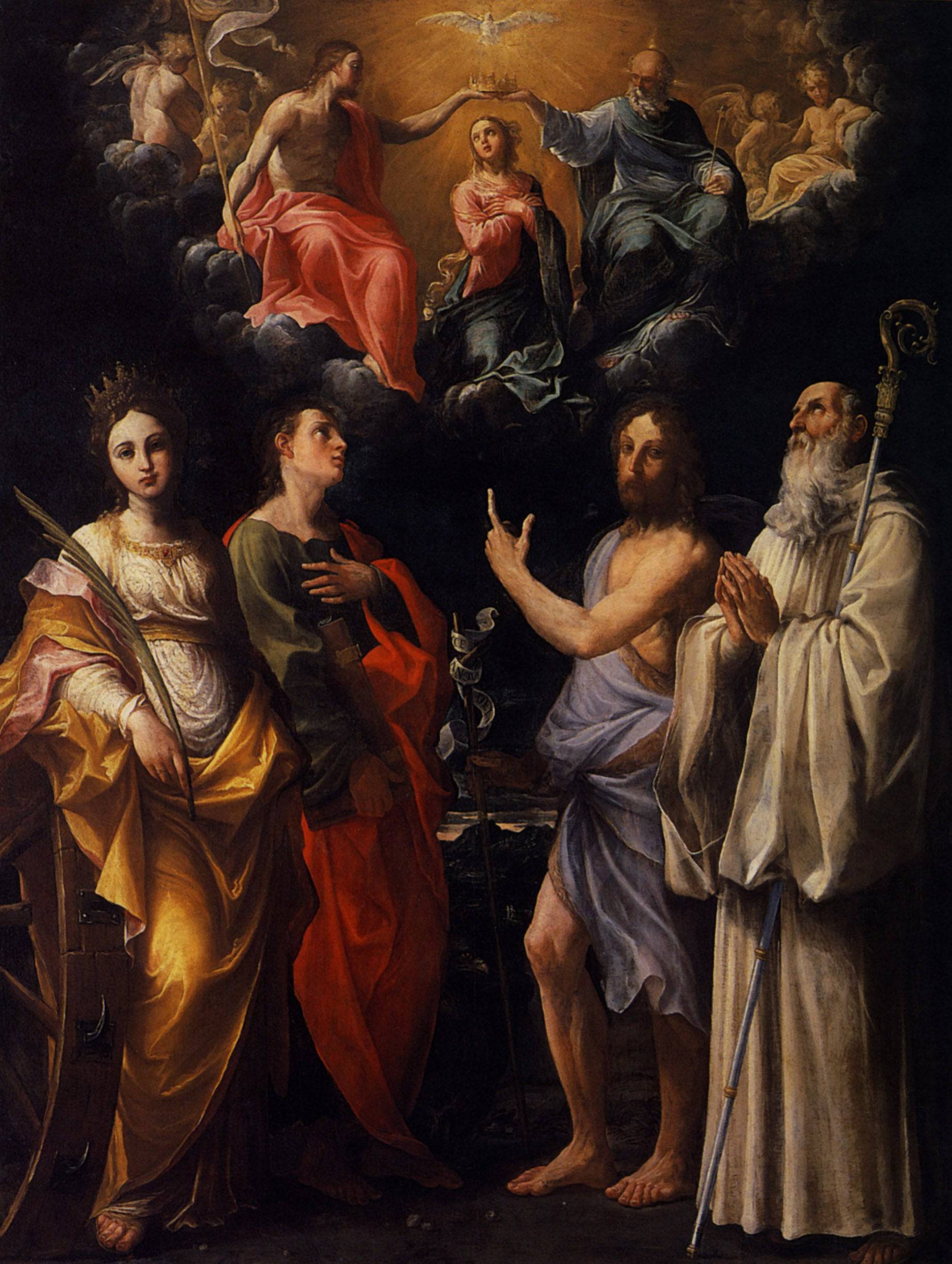 Coronation of the Virgin with St. Catherine of Alexandria, St. John the Evangelist, St. John the Baptist - Guido Reni