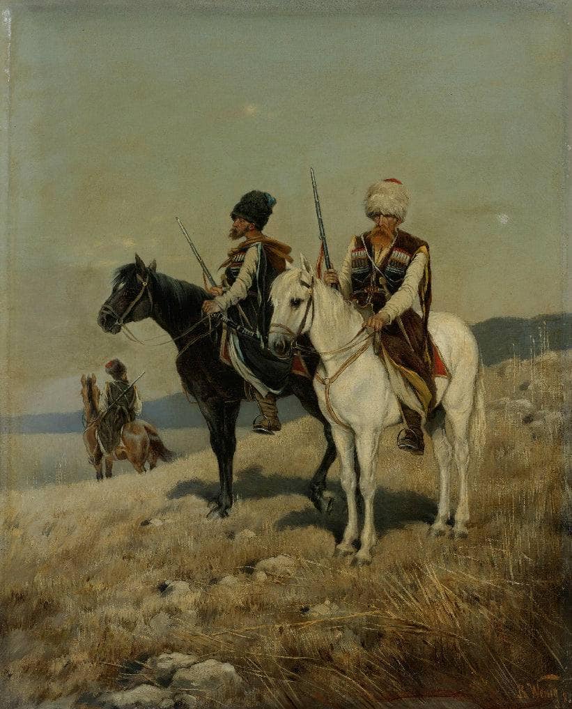 Cossacks on Horseback by Carl Wenig — hand-painted animal oil painting reproduction on canvas