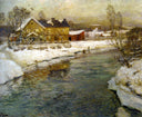 Cottage by a Canal in the Snow by Frits Thaulow — hand-painted landscape oil painting reproduction on canvas