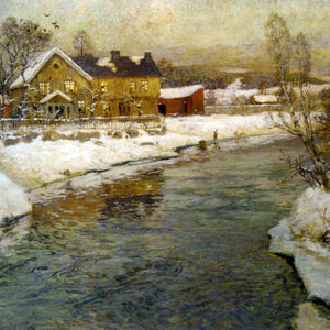 Cottage by a Canal in the Snow