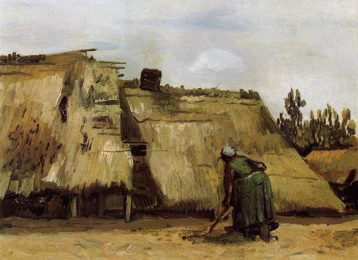 Cottage with Woman Digging by Vincent van Gogh — hand-painted architectural oil painting reproduction on canvas