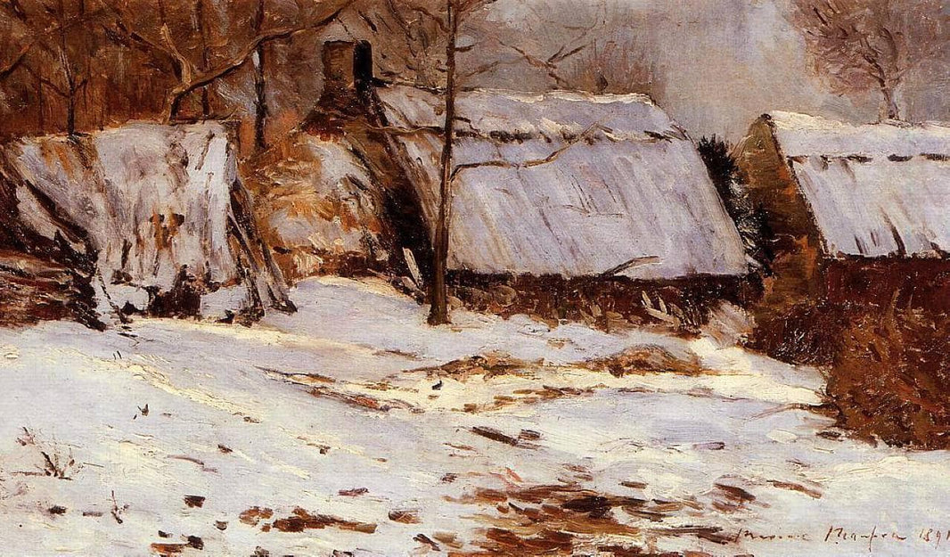 Cottages in the Snow by Maxime Maufra — hand-painted architectural oil painting reproduction on canvas
